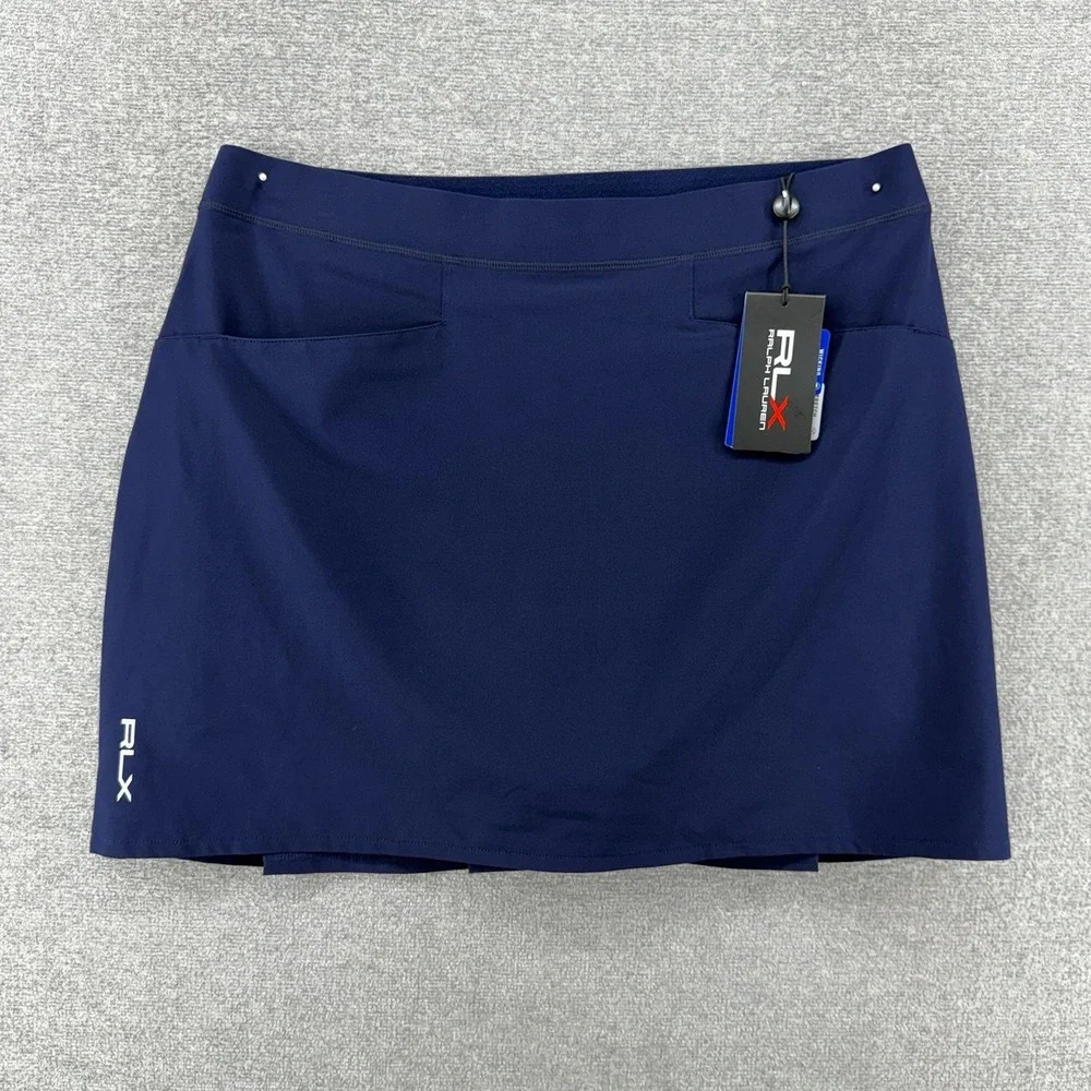 RLX Ralph Lauren Golf Skort Women Large Navy Blue Pleated Back Tennis NEW $128